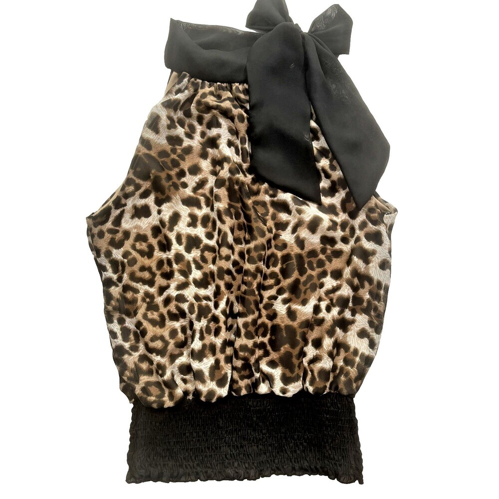 Papaya Sleeveless w/ Black Bow Women's Blouse Size S Leopard Animal Print